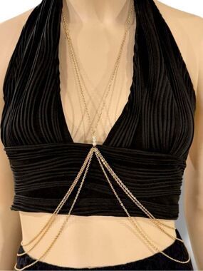 Gold Pearl Lariat Y Necklace Body Chain Dainty Draped Waist Harness
